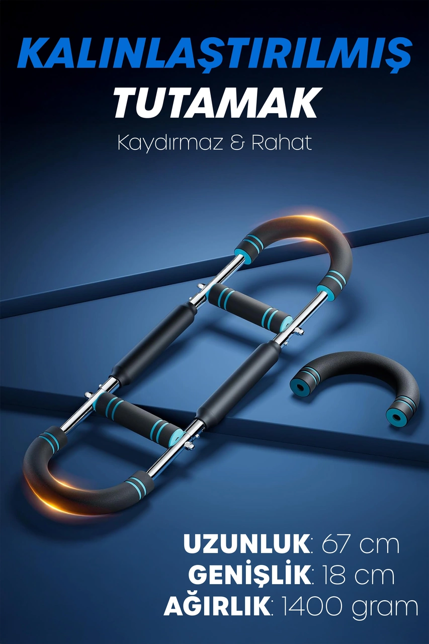 2x Power 25-50kg Ayarlanabilir Çift Metal Yaylı Göğüs & Kol Full Body Egzersiz Aleti Fitness Bar
