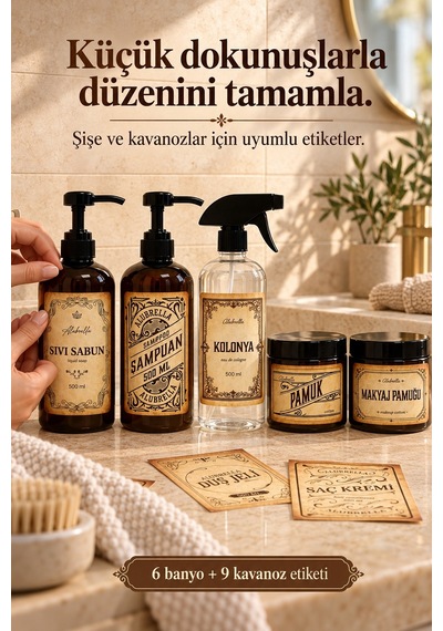 Alubrella 500 Ml Amber Pompalı Şişe, 2 Kapaklı Kavanoz Ve Şeffaf Sprey Şişe Etiketli Set