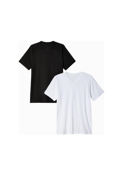 Kadın V Yaka Tshirt Spr24tsk40-2 Siyah - Beyaz Kadın V Yaka Tshirt Spr24tsk40-2 Siyah - Beyaz