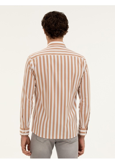 Cacharel Kahverengi Slim Fit Çizgili Gömlek