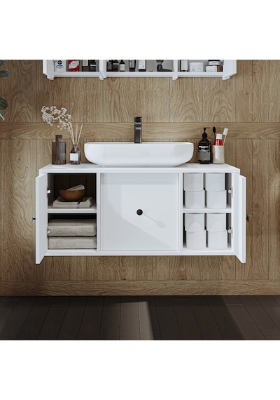 Ayaksız Oval Lavabolu Mdf 105 Cm Çekmeceli Banyo Dolabı Beyaz Mat Beyaz Ayaksız Oval Lavabolu Mdf 105 Cm Çekmeceli Banyo Dolabı Beyaz Mat Beyaz