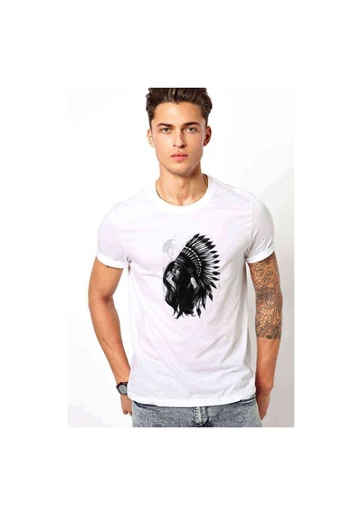 Kızılderili Kız Baskılı Beyaz Erkek Tshirt (534484772)