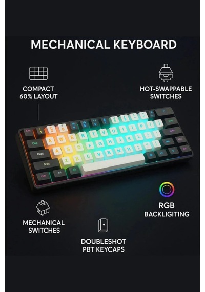 Miaxtreme T60 V2 Wb Rgb Türkçe Q Red Switch Oyuncu Gaming Klavye 61 Tuş Gaming Oyuncu Klavyesi
