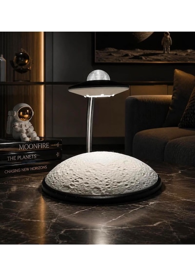 3dlab Ay Yüzeyli Ufo Gece Lambası - Uzay Temalı Dekoratif Usb'li Masa Lambası Beyaz