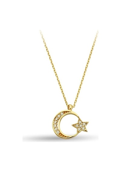 Ay Yıldız Taşlı Altın Kolye Zk049
