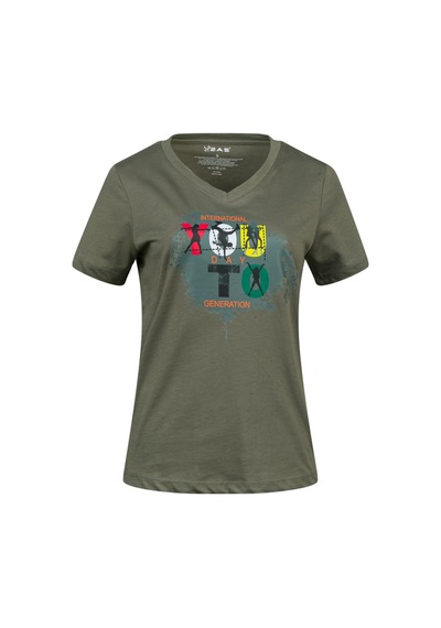 2as Alone Baskılı V Yaka Kadın T-shirt 403 Haki