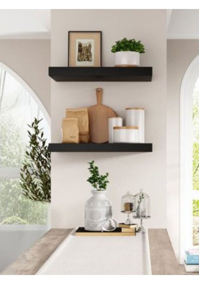 Dekoratif Doğal Ahşap 2'li Takım 105 X 15 X 4 Cm Gizli Aparatlı Raf Kahverengi