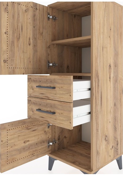Hyperion Dolap 2 Raflı 2 Çekmeceli 2 Kapaklı 44x44x134 Çam-çam Çam