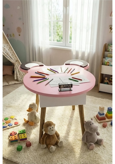 Çocuk Masası Happy Face 50 60 48 CM Oyun - Boyama ve Etkinlik Masası Pembe