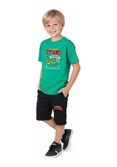 Fyk Kids Erkek Çocuk Yazlık Titans Baskılı Alt-üst Takım Yeşil