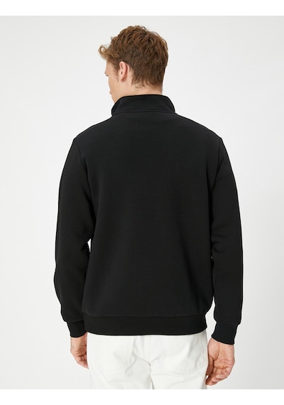 Koton Yarım Fermuarlı Sweatshirt Dik Yaka Uzun Kollu Şardonlu Siyah 4wam70024mk Siyah