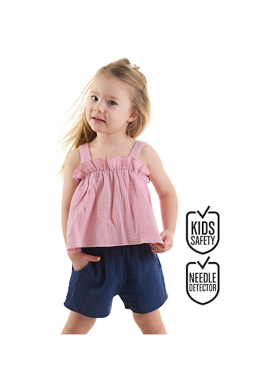 Denokids Kız Bebek Çocuk Pembe Yazlık Müslin Askılı Bluz Şort Takım