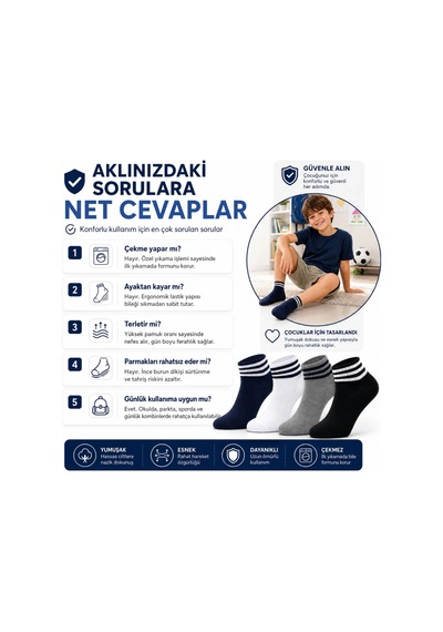 Womanandkids Wak Erkek Çocuk 4'lü Pamuklu Çizgili Patik Çorap Nefes Alan Esnek Günlük Spor Okul Çorabı Rahat Ve D Çok Renkli
