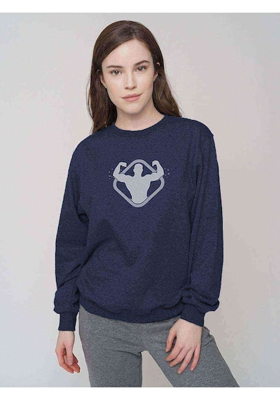 Silhouette Bodybuilding Baskılı Indigo Mavi Kadın Sweatshirt