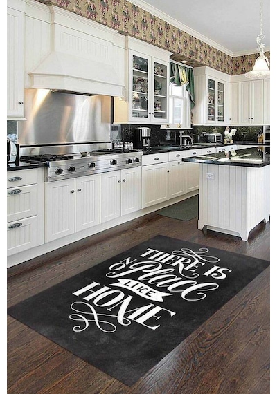 Siyah Kaymaz Tabanlı My Kitchen My Rules Mutfak Halısı Mt48n11