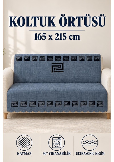Çok Amaçlı Kadife Koltuk Örtüsü Kaymaz Süngerli 165x215 Cm Modern Bohem Çekyat Şalı Piknik Masa Örtüsü Alk2 lacivert