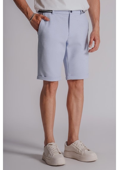 Braccas Erkek Yandan Cepli Beli Ribanalı Slim Fit Chino Şort Mavi Mavi