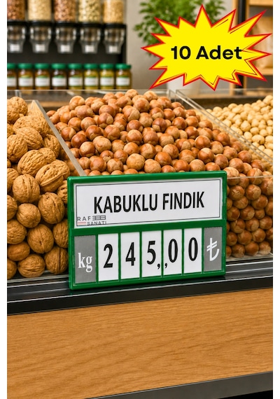 10 Adet - Fiyat Kasetlik Manav Kasap Şarküteri Etiketi Rakamlı Fiyatlık Ayaklı Büyük Boy 123x84 Mm Yeşil