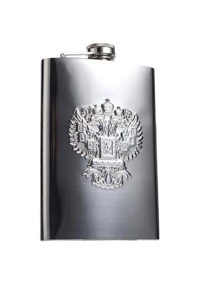 Çelik Kabartmalı Kartal Figür 9 Oz 270 Ml Cep Viski İçki Matarası Gri