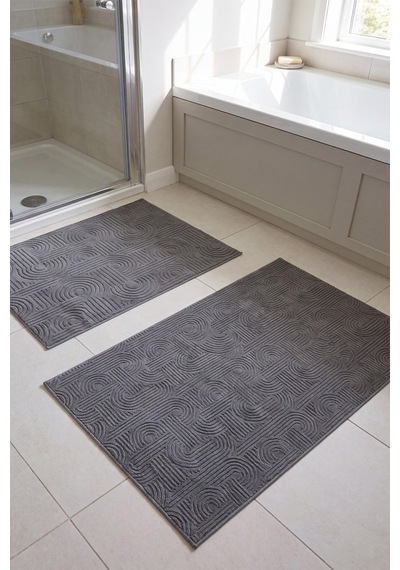 Raschel Carpet Premium Seri Özel Kaymaz Taban Banyo Paspası 2'li Set 50x60 Ve 60x100 Gri