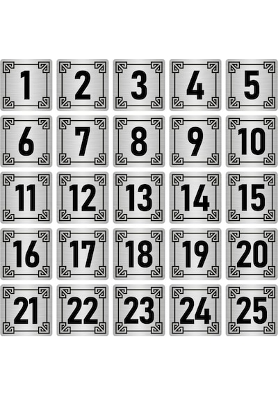 Metal Kapı Masa Dolap Numara Levhası 7x7cm Gümüş Renk 25 Adet (1…25)