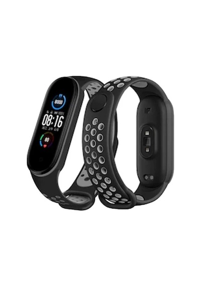 Xiaomi Mi Band 6 Uyumlu Spor Delikli Kordon - Siyah-gri