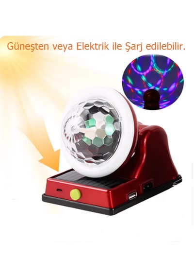 Dlk-2030 Güneş Enerjili Solar Taşınabilir Disko Topu, 360 Dönebilen Disko Işığı Ev - Kamp Uyumlu 1