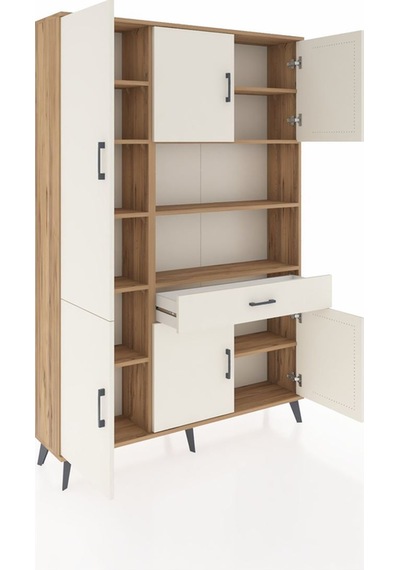 Arges Dolap 10 Raflı Tek Çekmeceli 6 Kapaklı 132x30x195 Çam-a... Çam Arges Dolap 10 Raflı Tek Çekmeceli 6 Kapaklı 132x30x195 Çam-a... Çam
