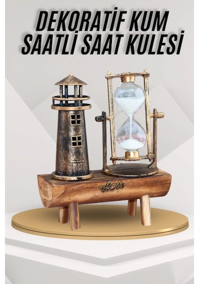 Cn Deniz Feneri Kum Saati Ahşap Görünümlü Vintage Tarz Biblo