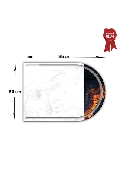 Kanallı Cam Kesme Tahtası - Flame Stone - Kenarı Oval - 25x35cm