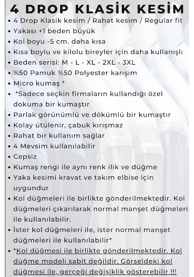 Krem Ekstra Büyük Yaka 4 Drop Rahat Kesim Micro Kumaş Kol Düğmeli Regular Fit Erkek Gömlek // 189-10