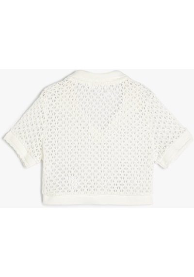 Koton Polo Yaka Kroşe Tişört Crop Kısa Kollu Slim Fit Ekru 4sal10856ık Ekru