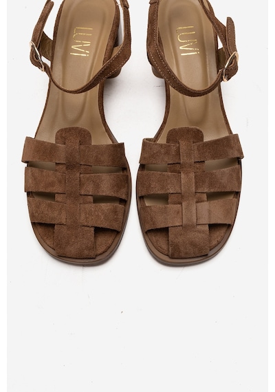 Luvishoes Evora Toprak Süet Hakiki Deri Kadın Kalın Topuklu Sandalet