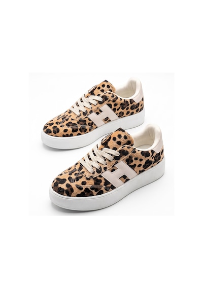 V.S.H Velvet Kadın Yüksek Tabanlı Leopar Sneaker Spor Ayakkabı Terra -2514