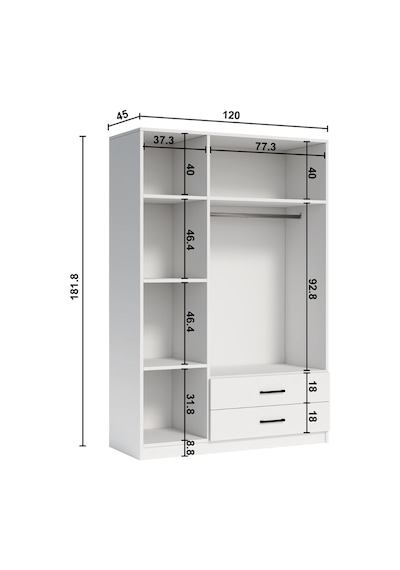 Yaman Mat Beyaz 3 Kapılı 2 Çekmeceli Elbise Dolabı-gardrop Mat Beyaz