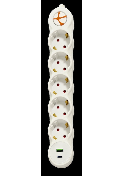 Tunçmatik Powerstrıp 5'li Type-c + Usb'li Anahtarlı 1.5 Metre Grup Priz Tsk19059 1.5 M