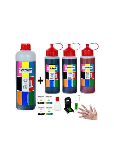 Perfection Hp Uyumlu Deskjet Ink Advantage 2335 Uyumlu, Kartuş Dolum Seti 1 Kg. + 3 X 500 Gr. Kartuş No : 652
