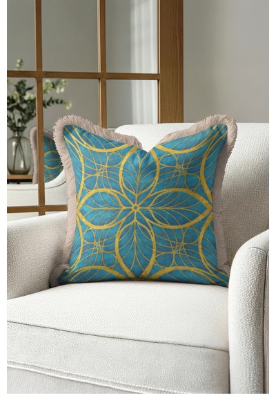 Geometrik Art Deco Mavi Mandala Saçaklı Yastık Kılıfı - Turkuaz Etnik Krem Püsküllü Kırlent Kılıfı Kayıp Esinti Halo Geometrik Art Deco Mavi Mandala Saçaklı Yastık Kılıfı - Turkuaz Etnik Krem Püsküllü Kırlent Kılıfı Kayıp Esinti Halo