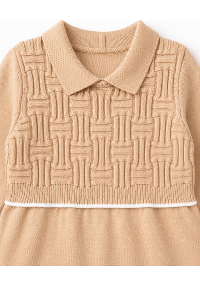 Babyhola Unisex Triko Patikli Bebek Tulum 5603 Bej