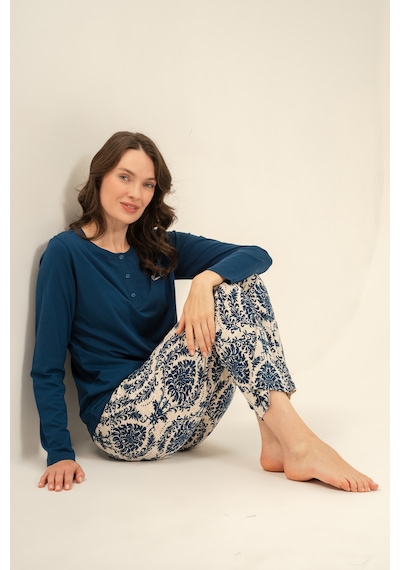 Pierre Cardin 9285 Modal Uzun Kol Kadın Pijama Takımı Saks Mavi