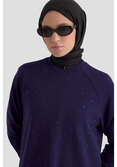 Armine Trend Önü Taş İşlemeli Tunik Morcivert 25kt449