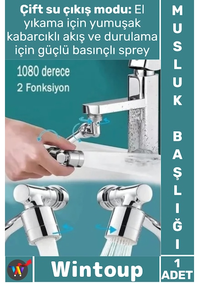 Musluk 1080 Derece Döner Robotik Kol Mutfak Banyo Lavabo Tasarruflu Filtreli Akrobat Musluk Başlığı