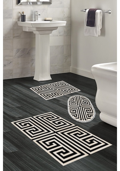 Eko Trend Djt 3 Lü Yıkanabilir Kaymaz Taban Banyo Paspas Seti 658m Modern Siyah