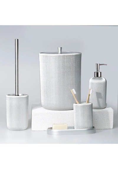 By Selim Lydia Gümüş 5 Parça Polyester Banyo Seti Gümüş