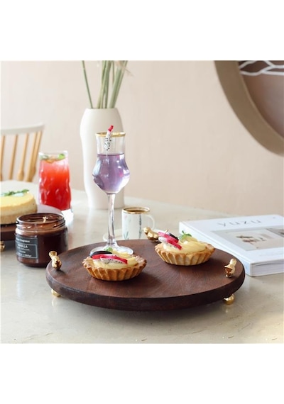 Akayev Ahşap 28 Cm Altın Ayak Kuş Sunum Tabağı