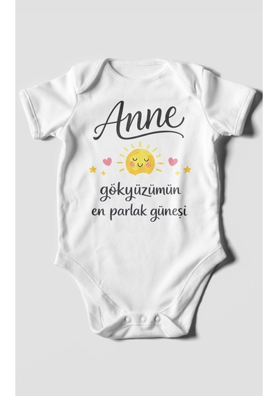 Morivokids Anne, Gökyüzümün En Parlak Güneşi Kısa Kollu Bebek Body Beyaz