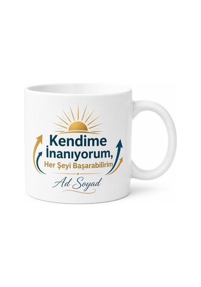 Kendime İnanıyorum Her Şeyi Başarabilirim Özgüven Kupası Hediye Bardak Beyaz / Çok Renkli
