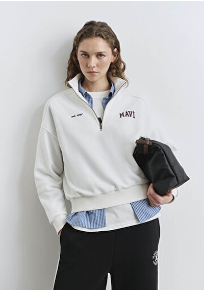 Mavi Logo Baskılı Kırık Beyaz Kadın Sweatshirt M1s10373-70057 Kırık Beyaz
