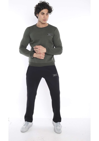 Escetic Erkek Spor Haki Kışlık Sweatshirt Takım, 3 İplik (İçi Şardonlu) K