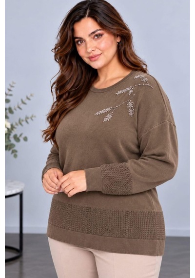 Cedy Denim Cedy Denım Kadın Bisiklet Yaka Dal Yaprak İşlemeli Taş Detaylı Dokulu Triko Kazak C27061 Kahverengi Cedy Denim Cedy Denım Kadın Bisiklet Yaka Dal Yaprak İşlemeli Taş Detaylı Dokulu Triko Kazak C27061 Kahverengi